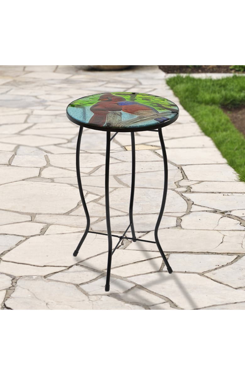 Northlight 19" Blue and Red Cardinal Glass Patio Side Table, Alternate, color, Red
