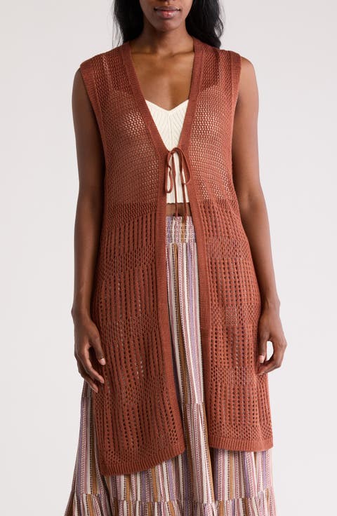 Pointelle & Open Knit Long Sweater Vest