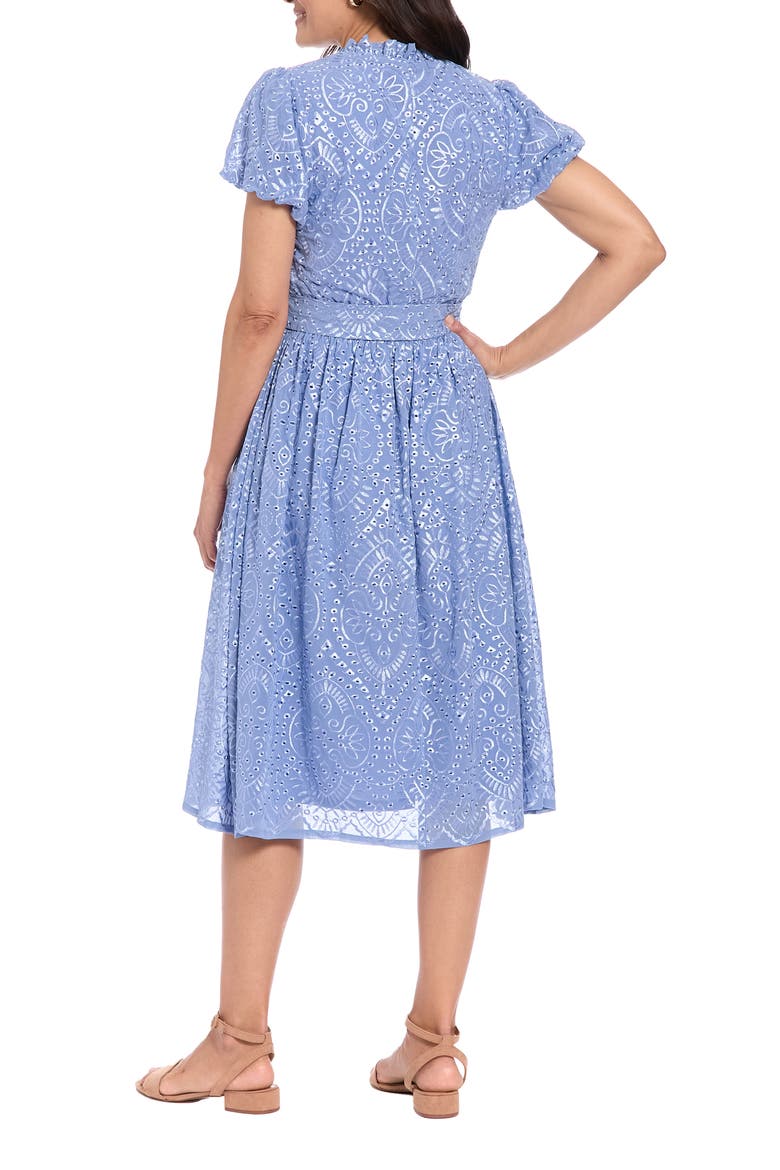 Eyelet Ruffle Neck Puff Sleeve Fit & Flare Dress, Alternate, color, ENGLISH MANOR