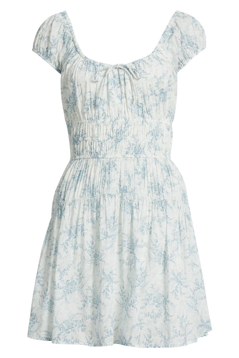 Rosewood Shirred Bodice Cotton Mini Sundress, Alternate, color, WHITE / SURF