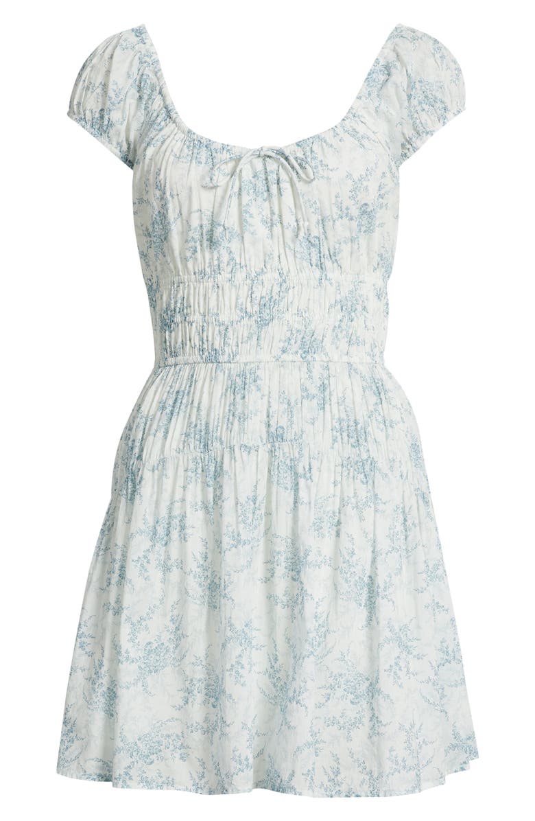 PAIGE Rosewood Shirred Bodice Cotton Mini Sundress, Alternate, color, White / Surf