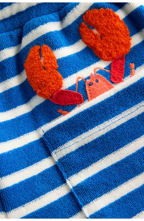 Shop Mini Boden Kids' Stripe Lobster Appliqué Terry Cloth Graphic Sweat Shorts In Blue And Ivory Lobster