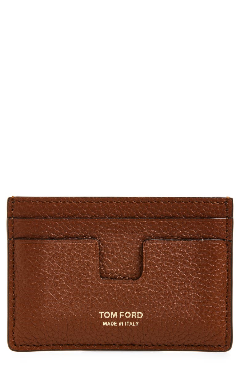 TOM FORD T-Line Soft Grain Leather Card Holder, Main, color, 1B108 Midbrown