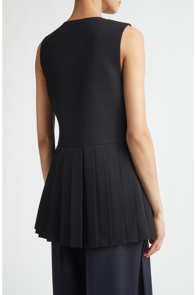 Pleated Wool Gabardine Top, Alternate, color, BLACK