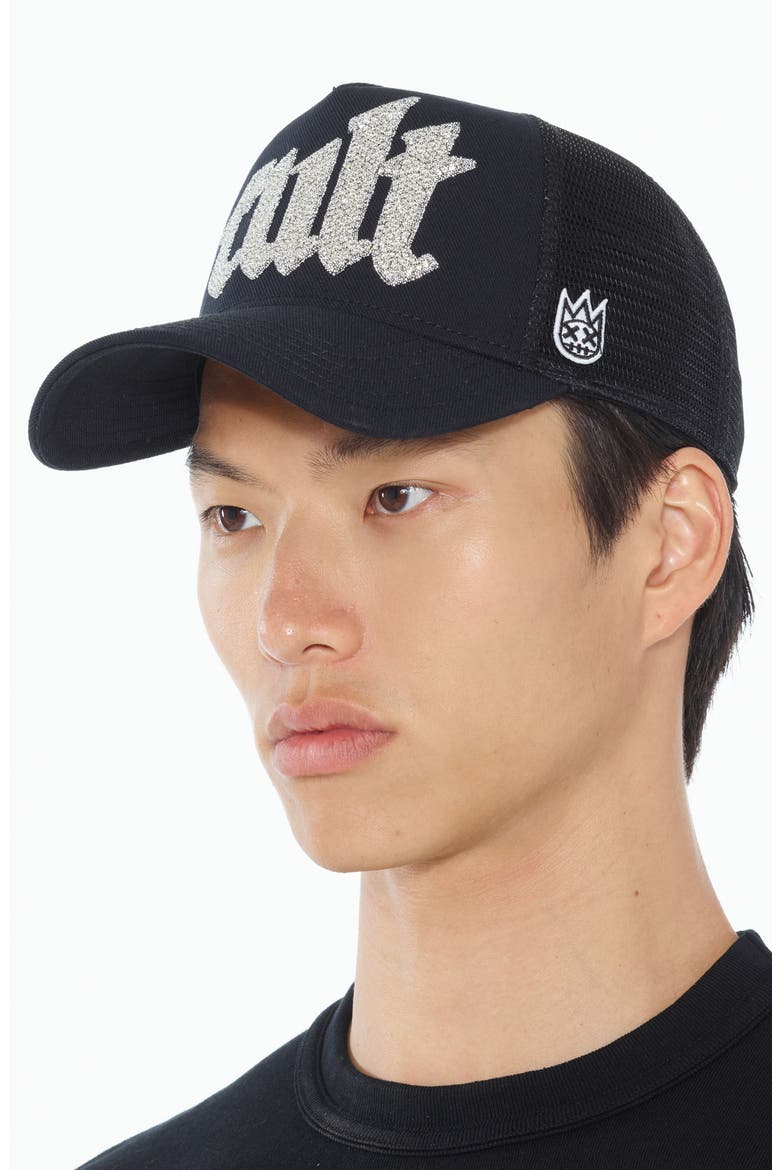 Crystal Logo Trucker Hat, Alternate, color, BLACK