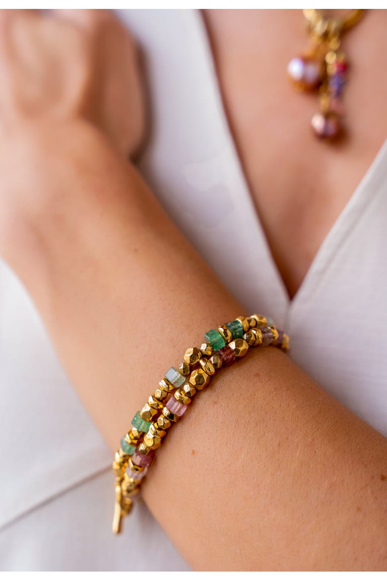 Strawberry Quartz and Bead Bracelet, Alternate, color, Gold