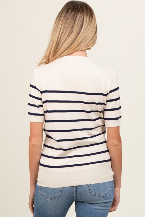 Pinkblush Striped Knit Short Sleeve Top In Neutral