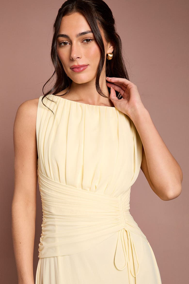 Mesh Ruched Waist Maxi Dress, Alternate, color, Lemon