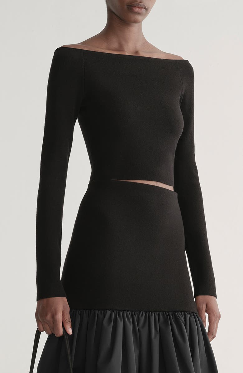 A.L.C. Jo Fitted Off the Shoulder Crop Sweater, Main, color, Black