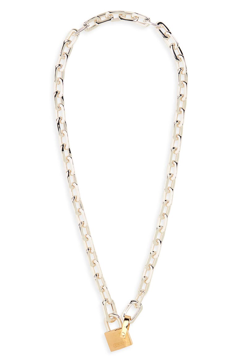 Padlock Chain Necklace, Main, color, SILVER GOLD