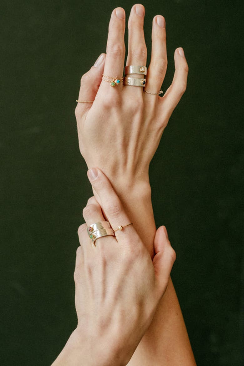 14K Yellow Gold Twisted Double Dangle Stone "Claw" Stack Ring, Alternate, color, Turquoise