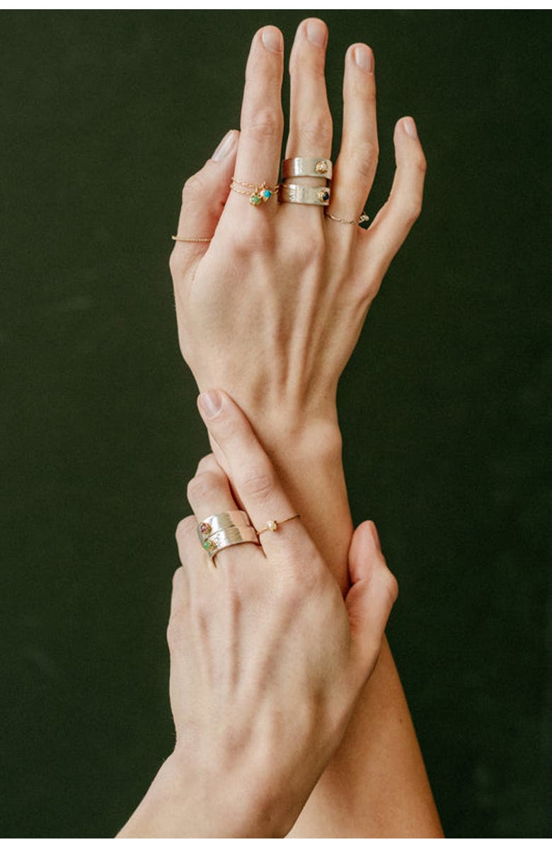 ELLIOT YOUNG 14K Yellow Gold Twisted Double Dangle Stone "Claw" Stack Ring, Alternate, color, Turquoise