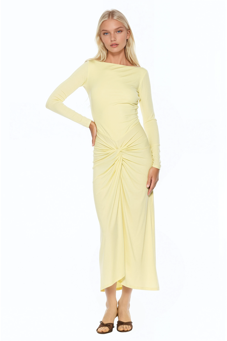 Revel Long Sleeve Draped Skirt Maxi Dress, Main, color, Butter Yellow