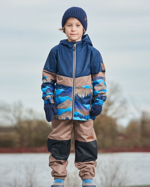 Deux Par Deux Little Boy's Colorblock Printed Two-piece Mid-season Outerwear Set Navy Blue Mountains In Navy Blue Mountains And Taupe