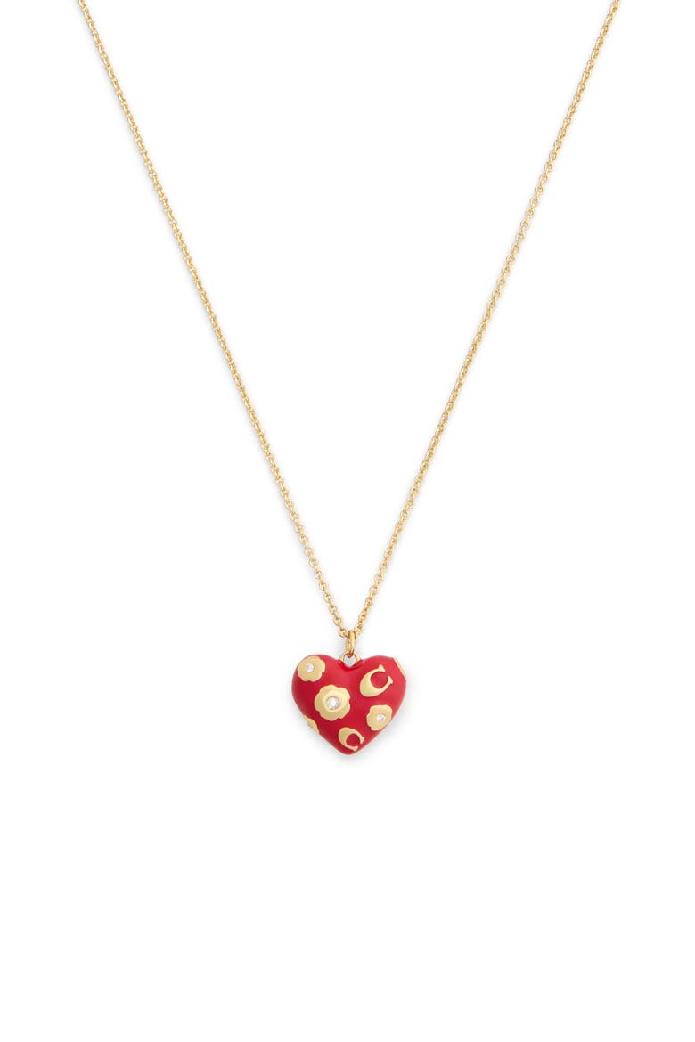 Floral Chubby Heart Pendant Necklace, Main, color, RED/ GOLD