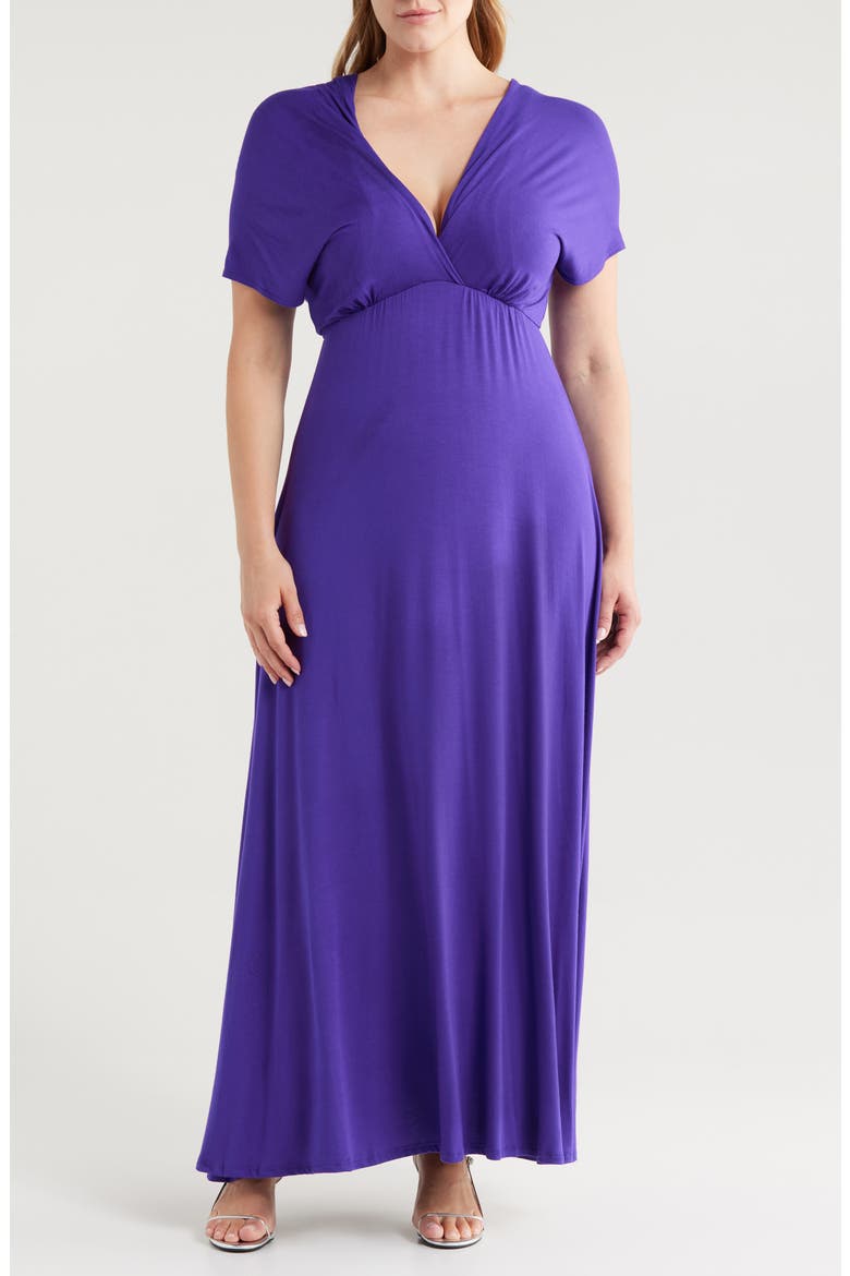 Empire Waist V-Neck Stretch Dress, Main, color, PURPLE