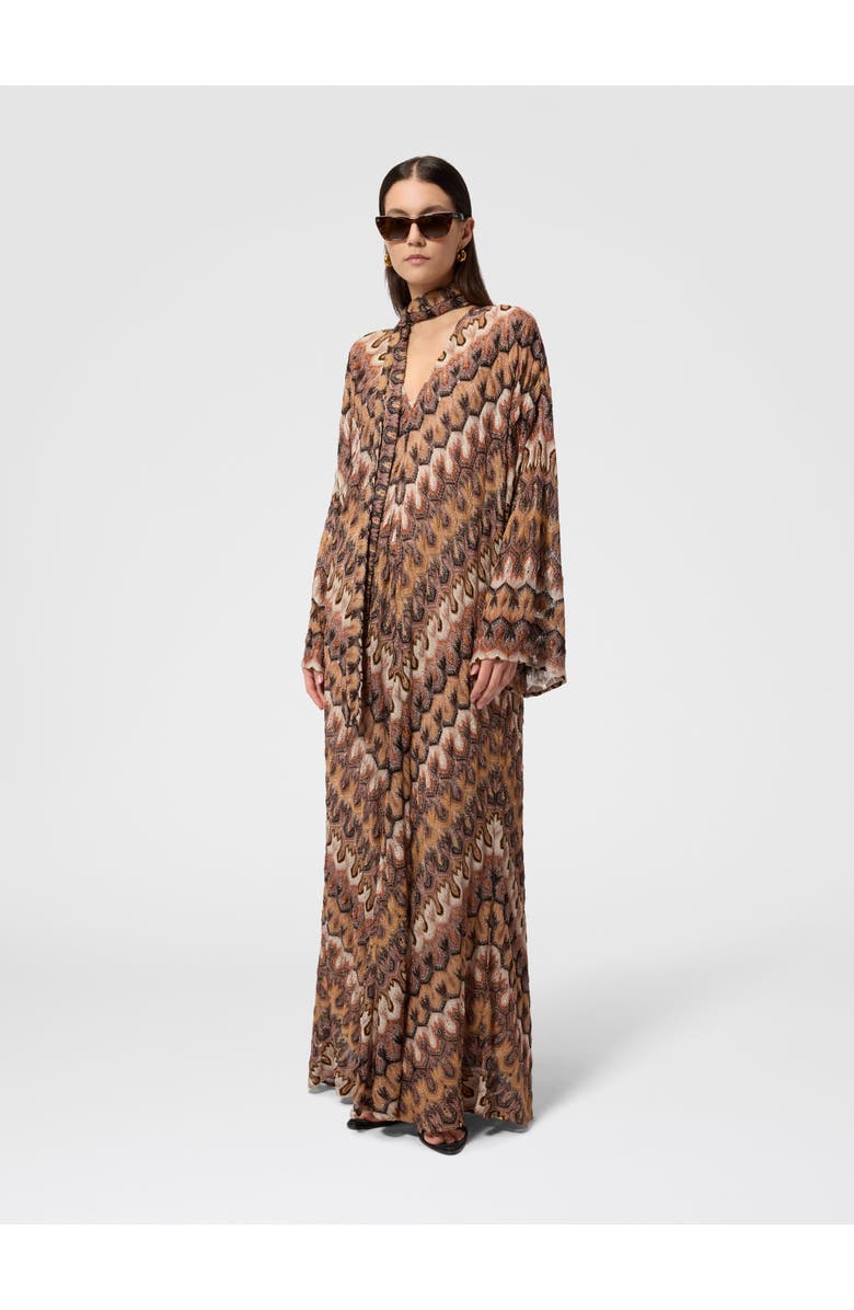 Missoni Long Dress In Viscose Lamé With Removable Sash, Alternate, color, Tan