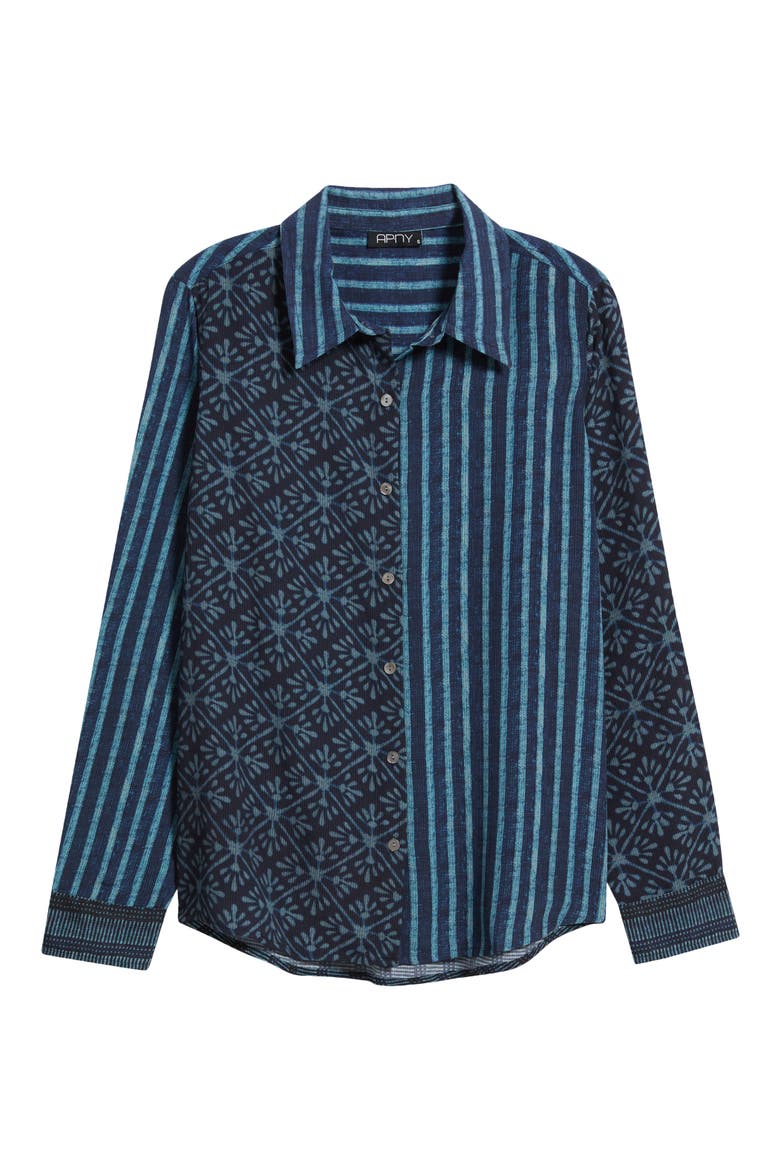 Print Roll Tab Sleeve Chiffon Button-Up Shirt, Alternate, color, DARK BLUE