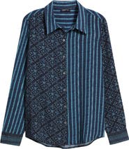 APNY Abstract Print Roll Tab Sleeve Chiffon Button-Up Shirt