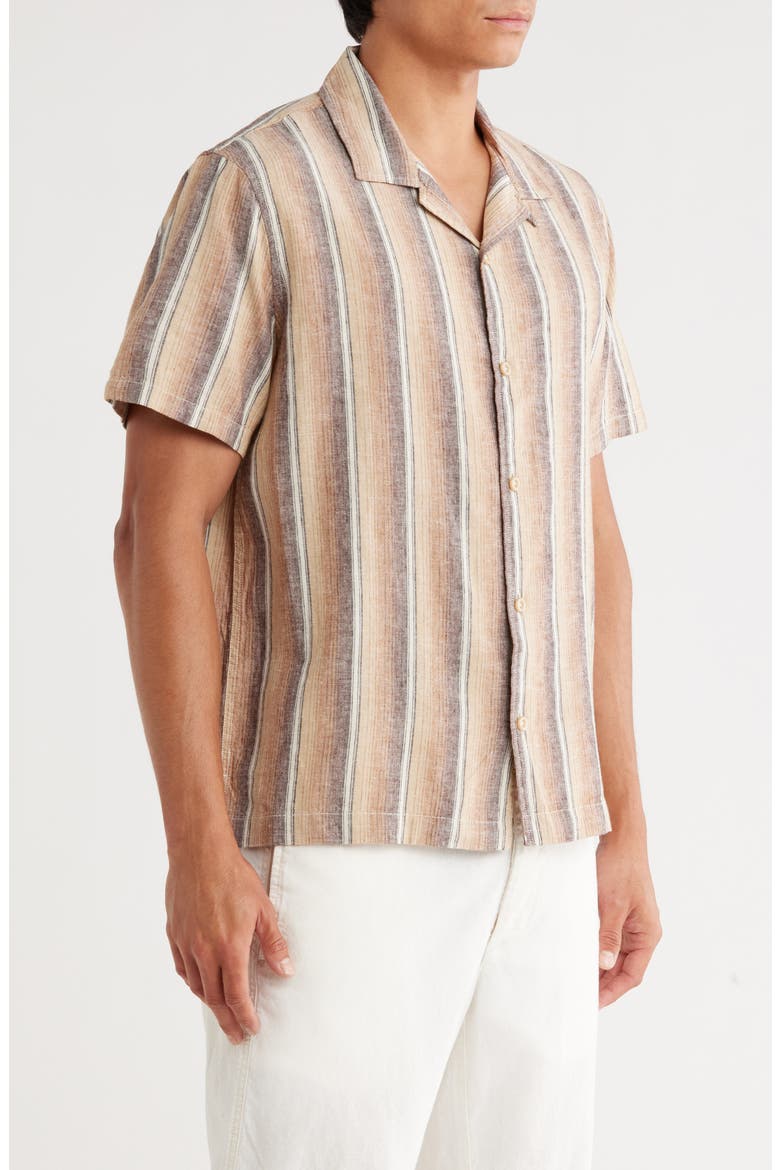 Linen & Cotton Camp Shirt, Alternate, color, IVORY- BROWN SUNSET STRIPE