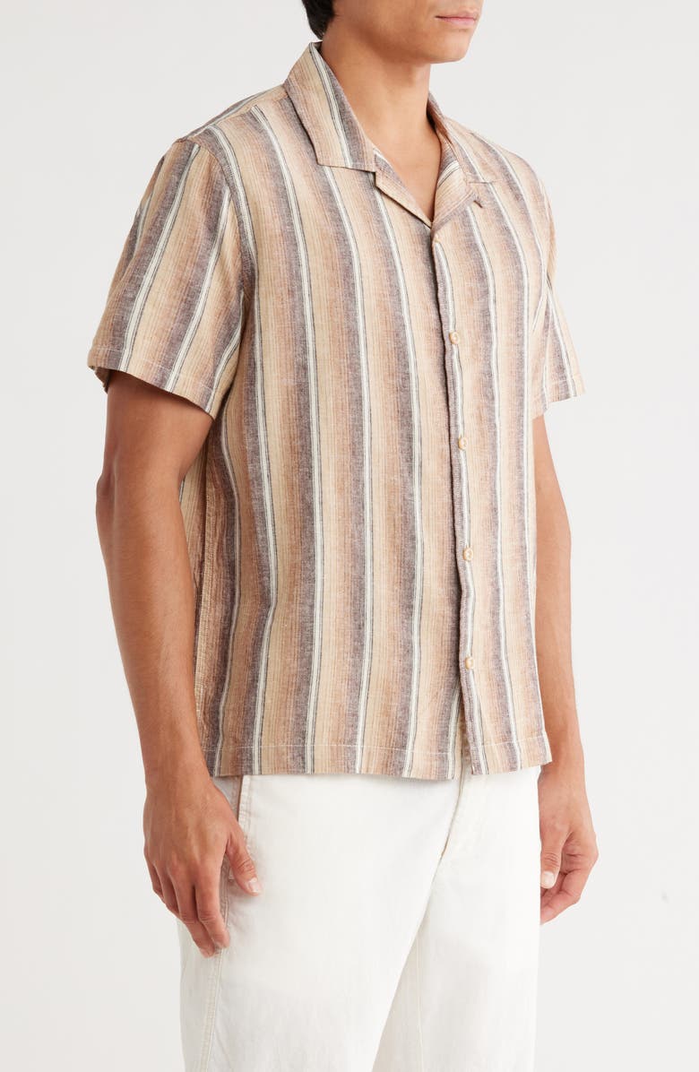 Treasure & Bond Linen & Cotton Camp Shirt, Alternate, color, Ivory- Brown Sunset Stripe