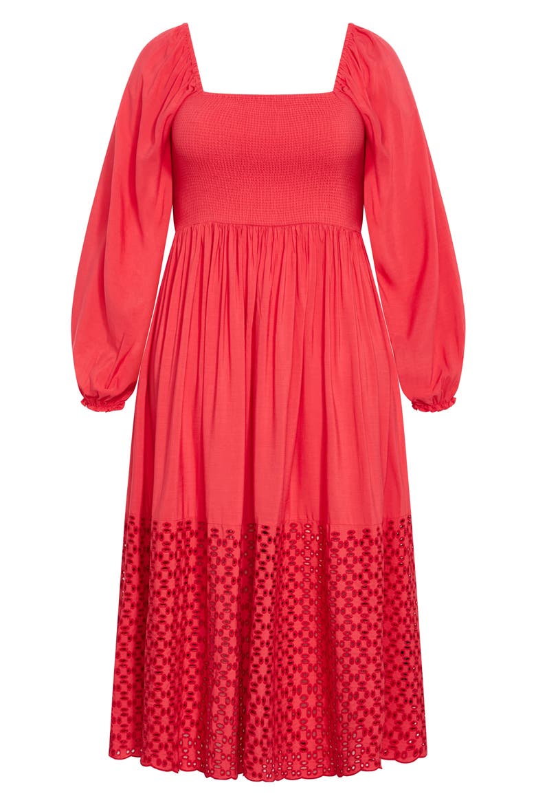 Kaya Smocked Long Sleeve Maxi Dress, Alternate, color, CRIMSON