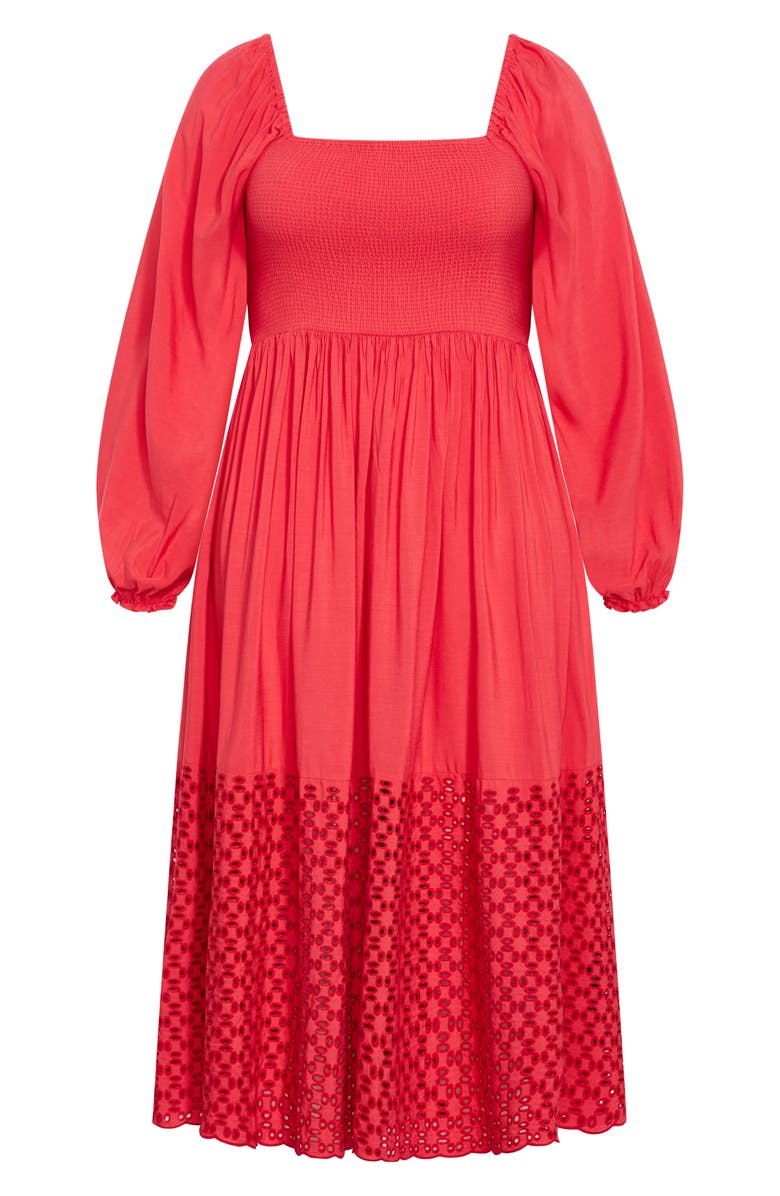 City Chic Kaya Smocked Long Sleeve Maxi Dress, Alternate, color, Crimson