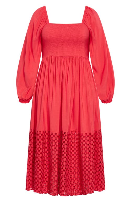 City Chic Kaya Smocked Long Sleeve Maxi Dress In Red