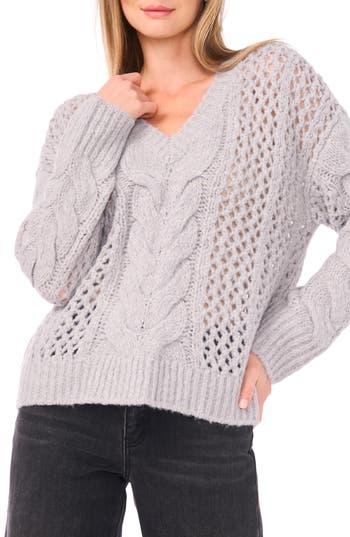 Parker Cable Stitch V-neck Sweater In Gray