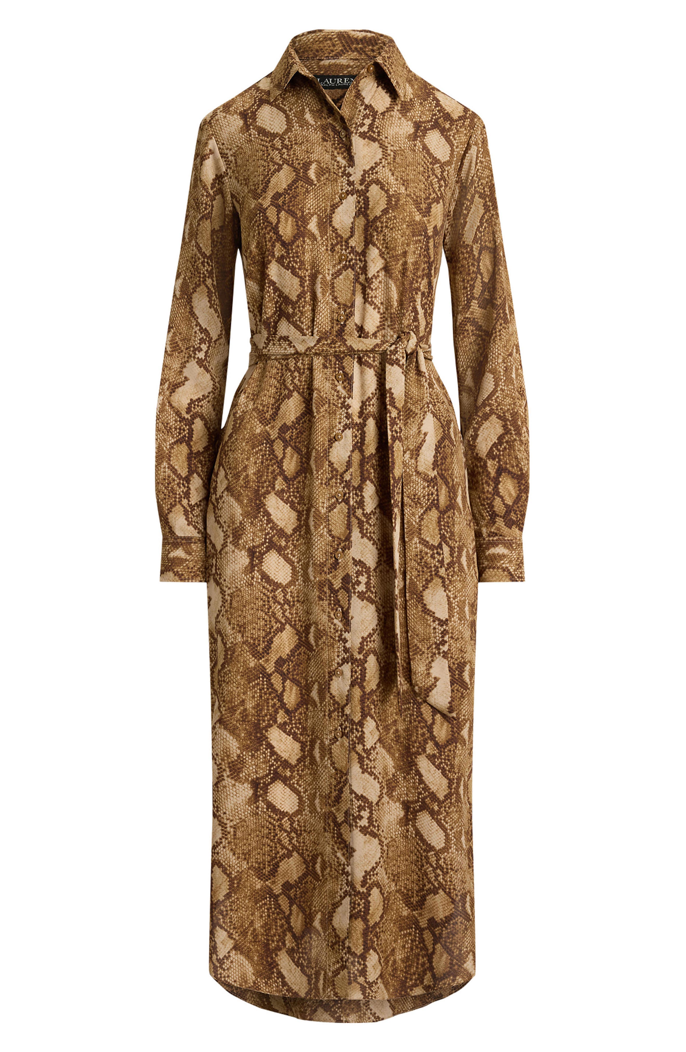 Lauren‎ Ralph Lauren Beige Snake Print Belt Size Large Lauren Ralph Lauren Snake Print Belted Georgette Midi  main image 2