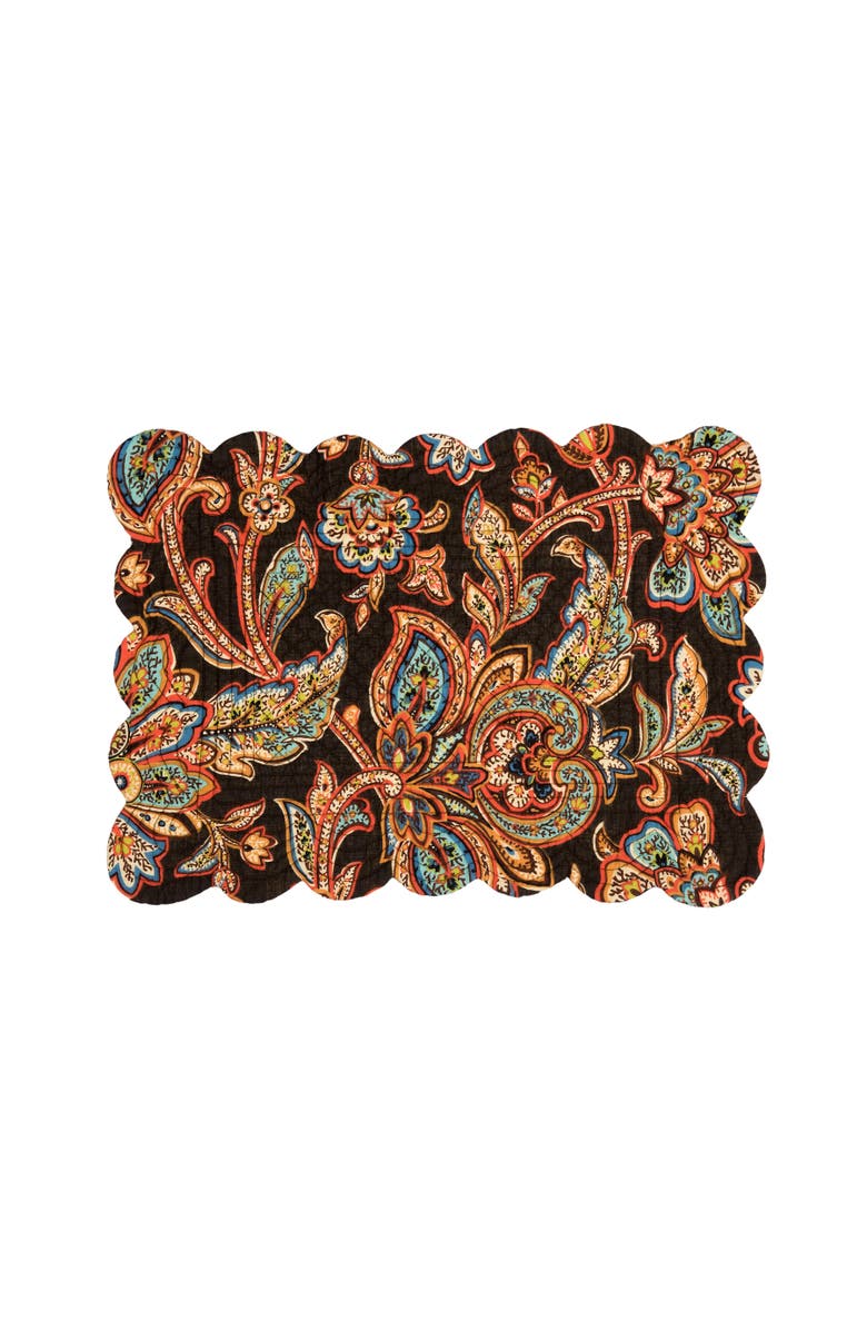 C&F Home Dorothy Autumnal Brown Quilted Scalloped Paisley Floral Placemats Set of 6, 13" x 19", Alternate, color, Black