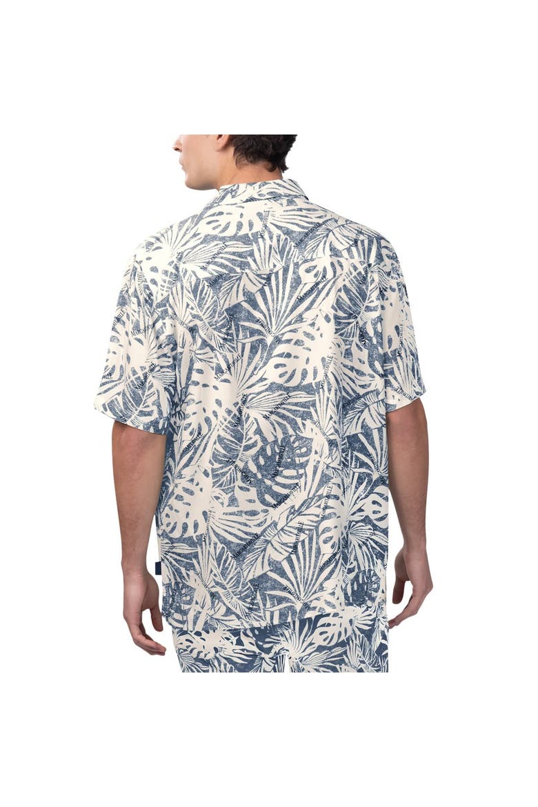Men's Margaritaville Tan New England Patriots Sand Washed Monstera Print Party Button-Up Shirt, Alternate, color, Cream