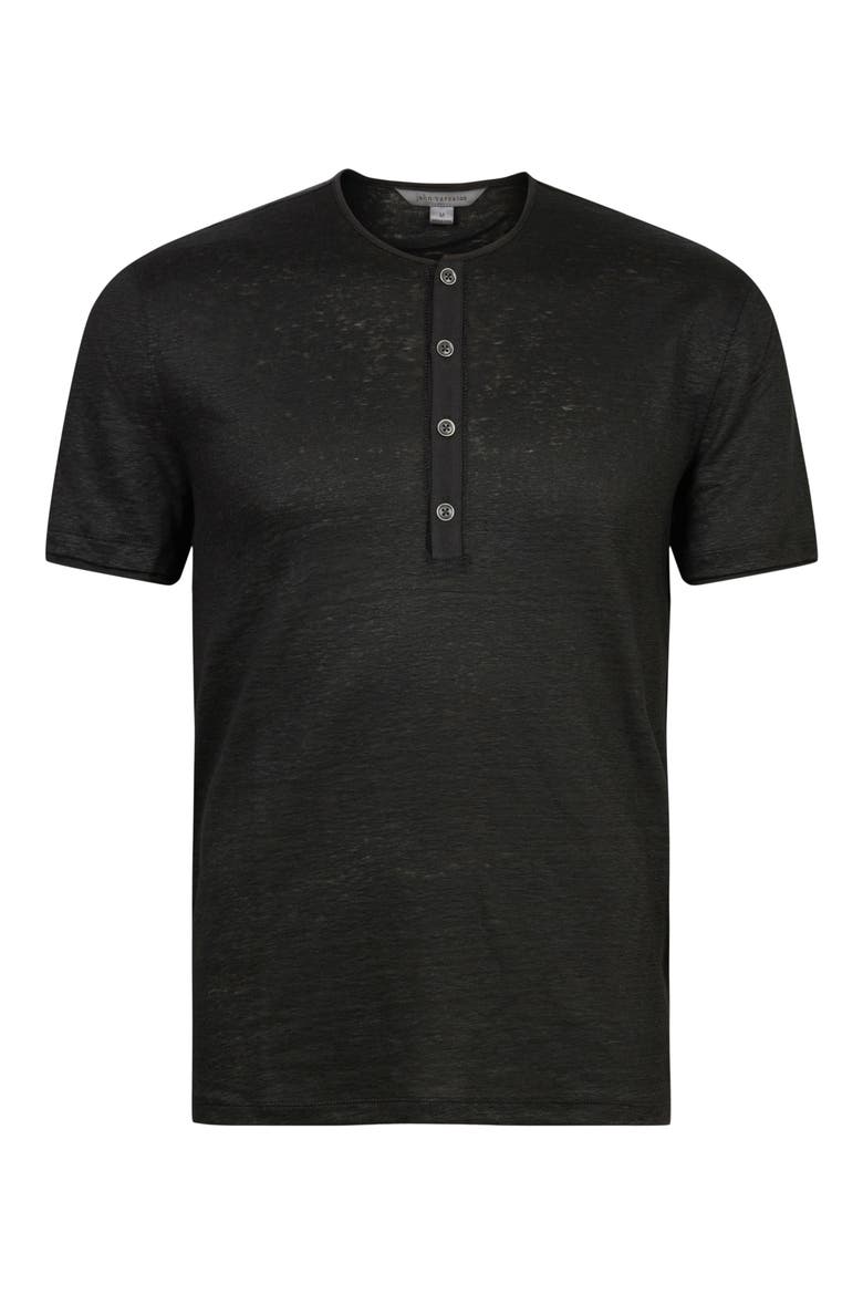Regular Fit Short Sleeve Linen Henley, Alternate, color, BLACK