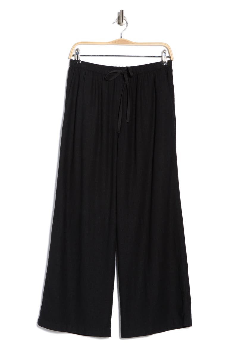 Pull-On Crop Wide Leg Linen Blend Pants, Alternate, color, BLACK
