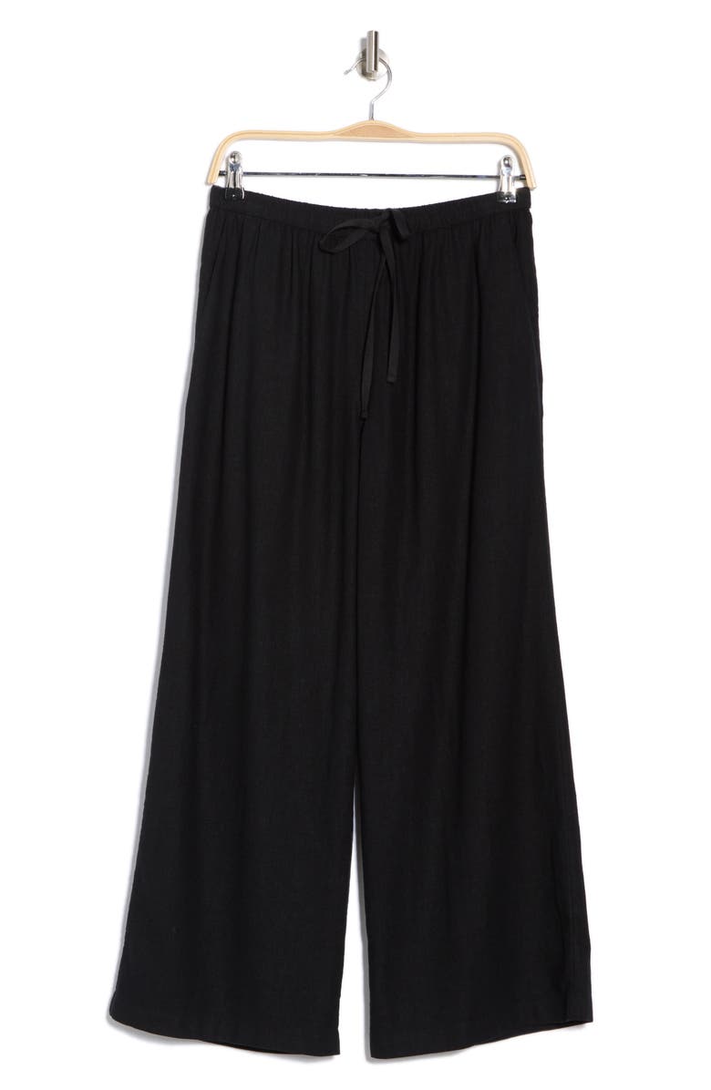 Caslon<sup>®</sup> Pull-On Crop Wide Leg Linen Blend Pants, Alternate, color, Black