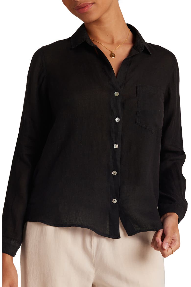 Garment Dyed Linen Button-Up Shirt, Main, color, VINTAGE BLACK
