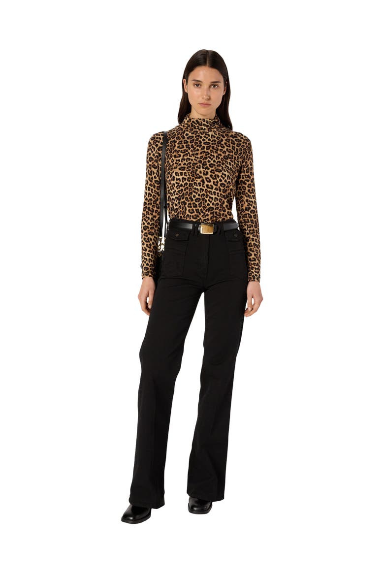 Helene Long Sleeve Printed Roll Neck Top, Alternate, color, Camel