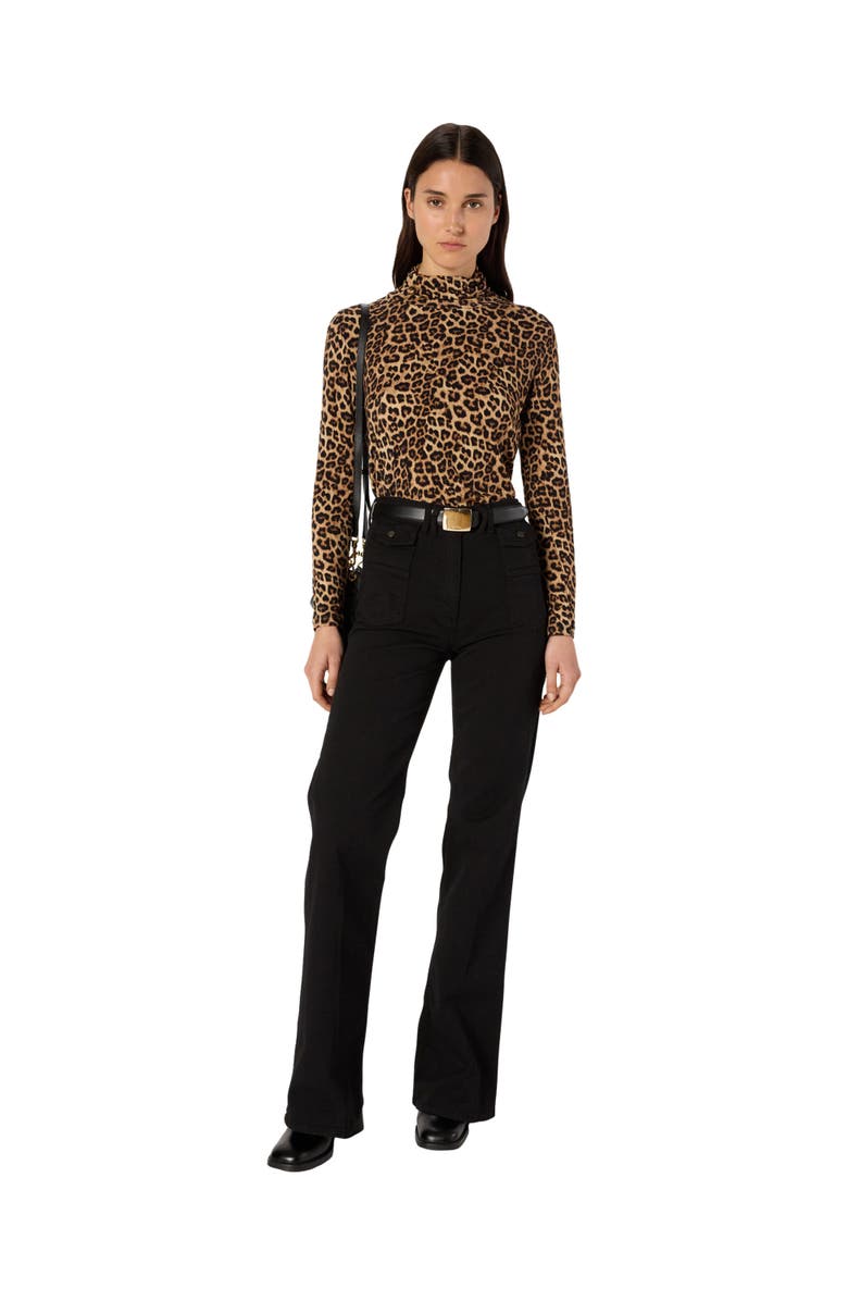 GERARD DAREL Helene Long Sleeve Printed Roll Neck Top, Alternate, color, Camel