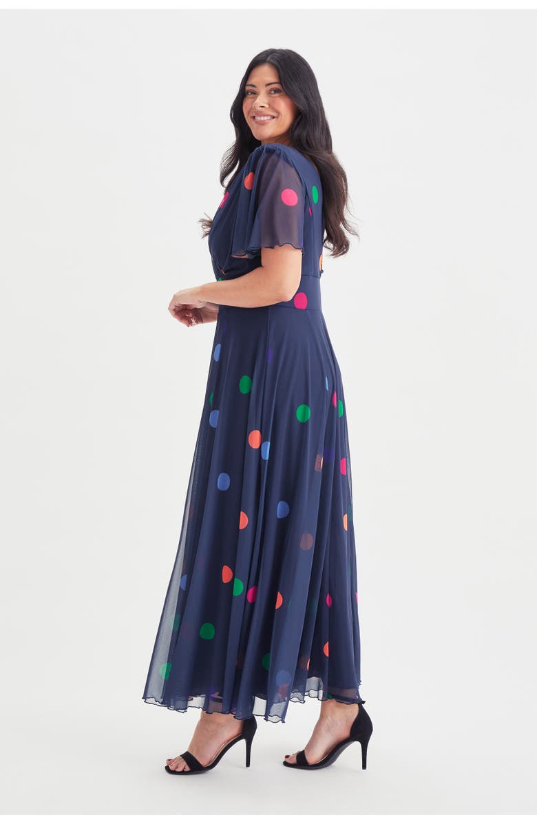 Scarlett & Jo Isabelle Short Sleeve V-Neck Maxi Dress, Alternate, color, Navy Polka