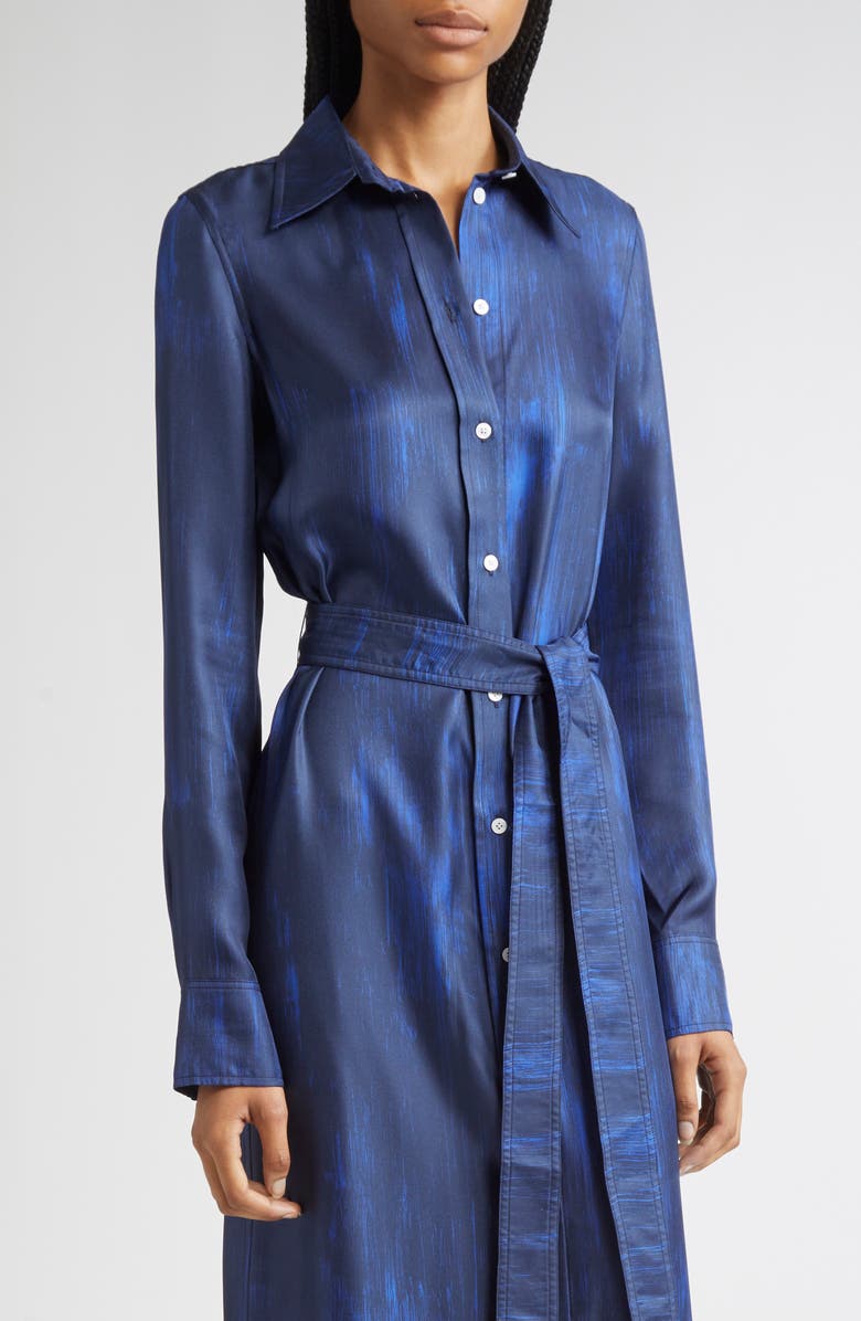 Proenza Schouler Amaya Abstract Print Long Sleeve Silk Shirtdress, Alternate, color, Cobalt Multi