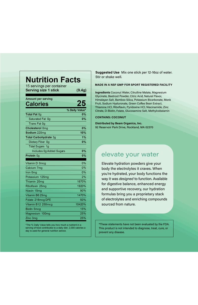 BEAM Elevate Hydration + Caffeine Powder Mix, Alternate, color,