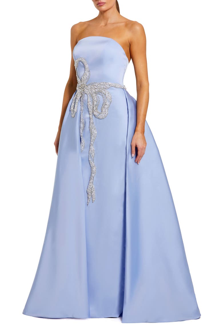 Strapless Stretch Satin Column Gown With Overskirt, Main, color, Powder Blue