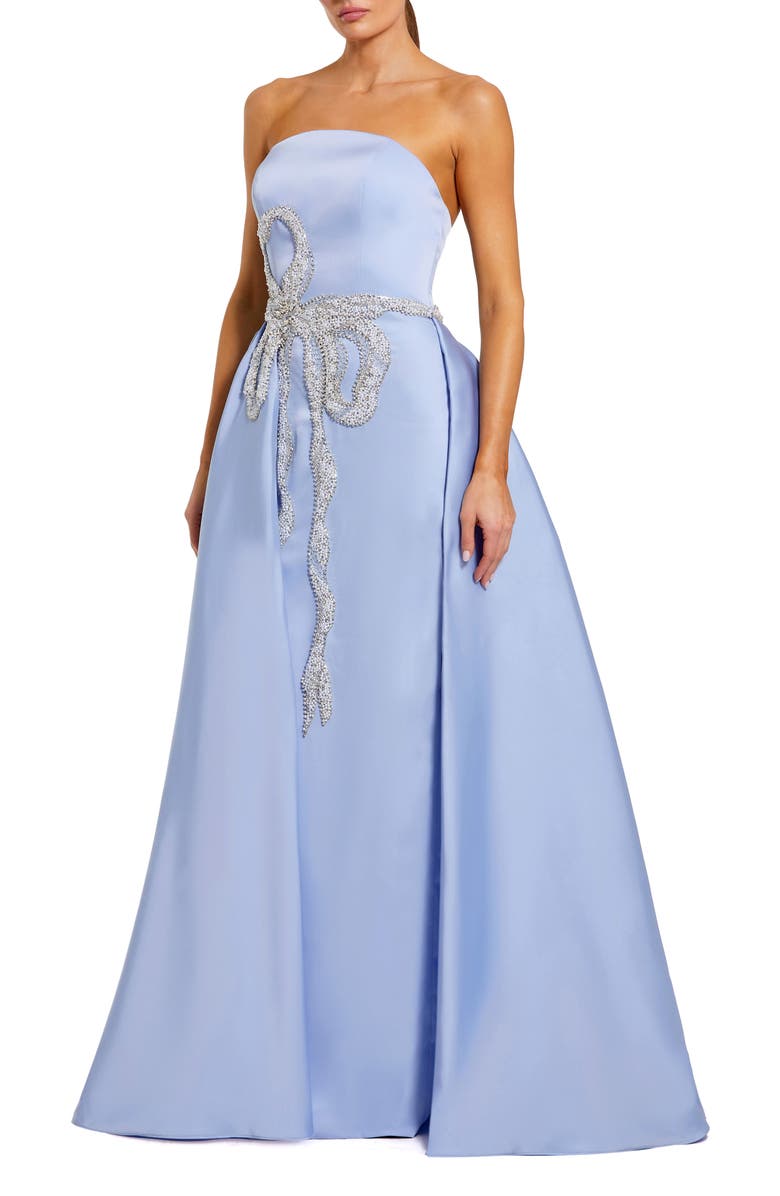 Mac Duggal Strapless Stretch Satin Column Gown With Overskirt, Main, color, Powder Blue
