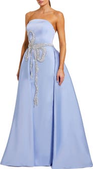 Mac Duggal Strapless Stretch Satin Column Gown With Overskirt