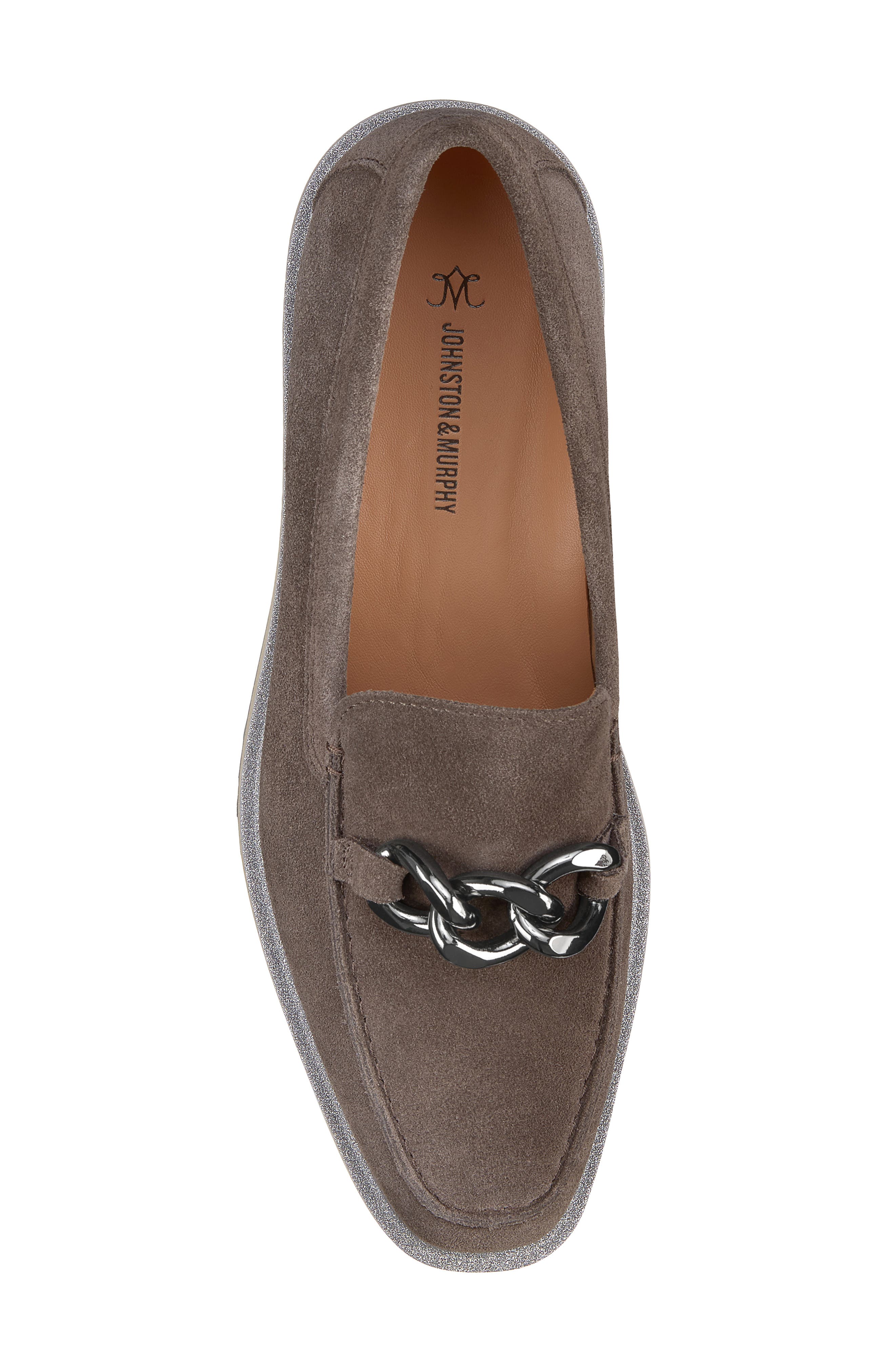 Johnston & Murphy Gracelyn Chain Platform Suede Loafer, Alternate, color, Dark Gray Suede