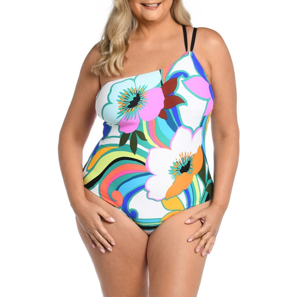 La Blanca Suncatcher One-shoulder Lace-up Back One-piece Swimsuit In Multi