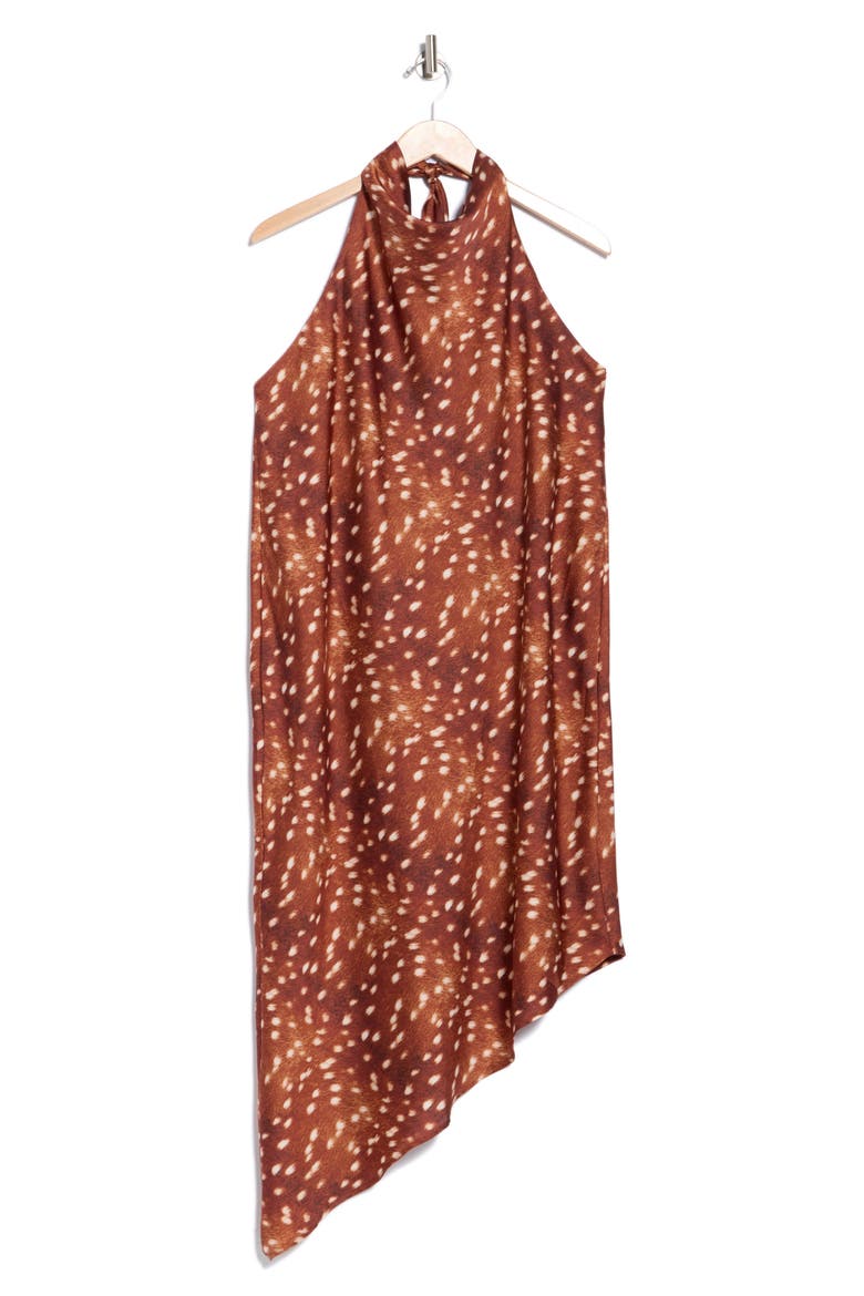 Asymmetric Satin Halter Dress, Main, color, BROWN/ RUST