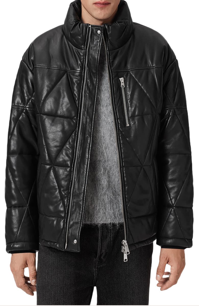 AllSaints Brockwell Quilted Leather Jacket, Alternate, color, Black