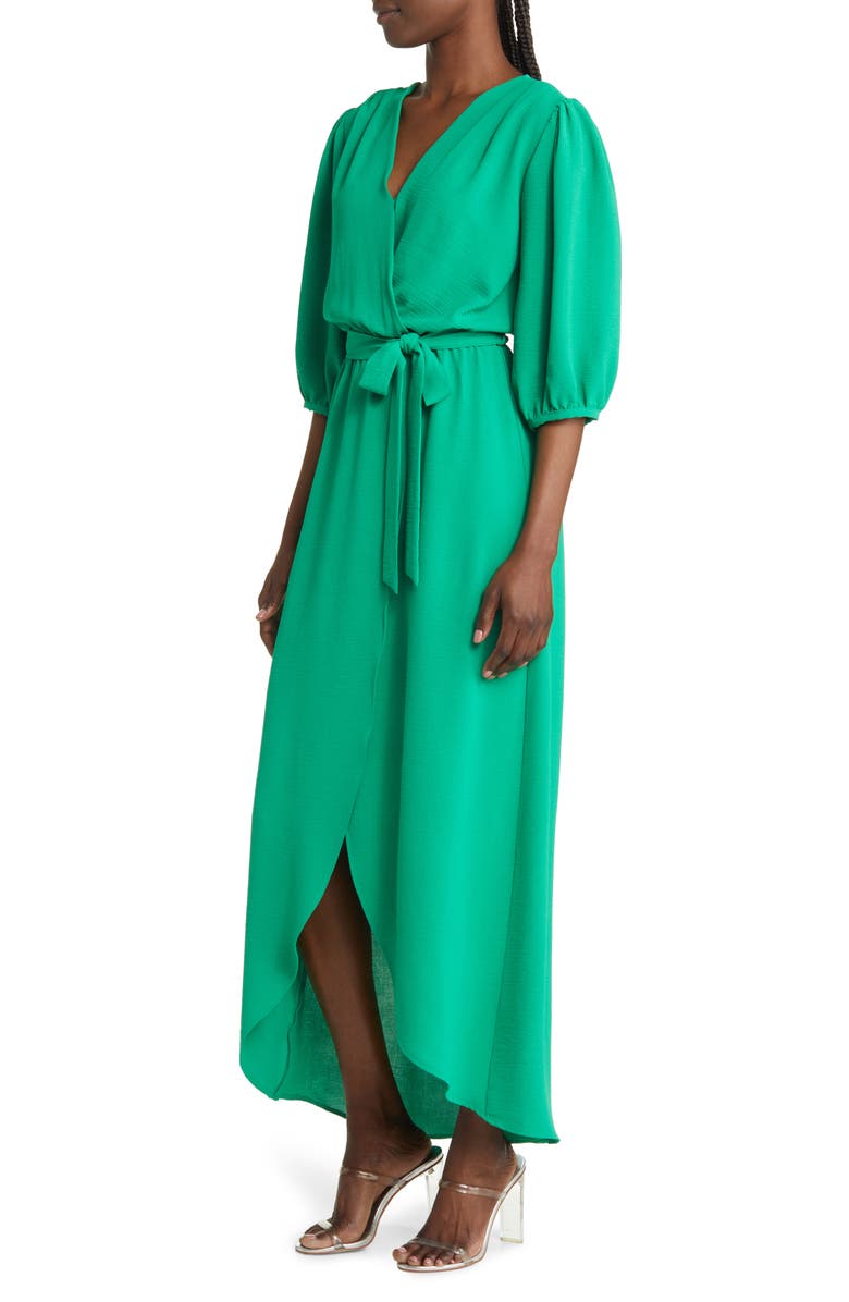 Fraiche by J Puff Sleeve Faux Wrap Maxi Dress, Alternate, color,