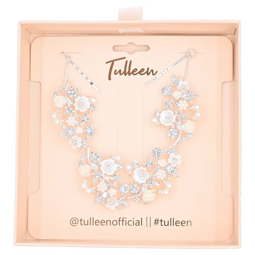 Tulleen Glimmering Flower Hair Vine In Silver